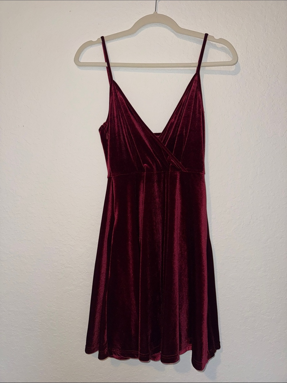 SHEIN Burgundy Velvet Wrap Mini Dress